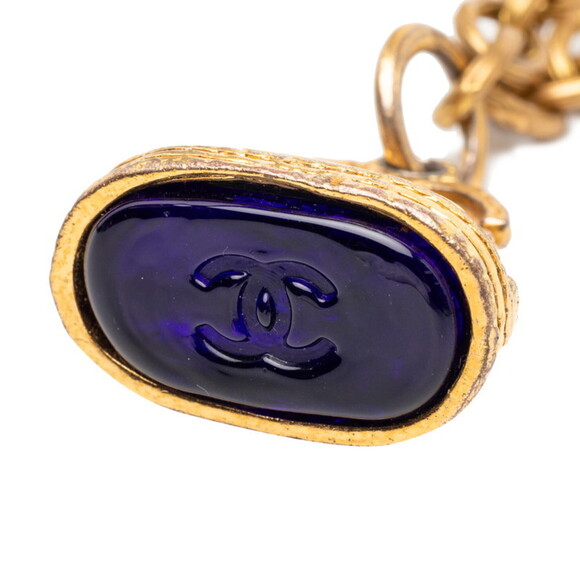 Chanel Coco Mark Gripoa Color Stone Necklace Gold Purple and Blue Plated ...